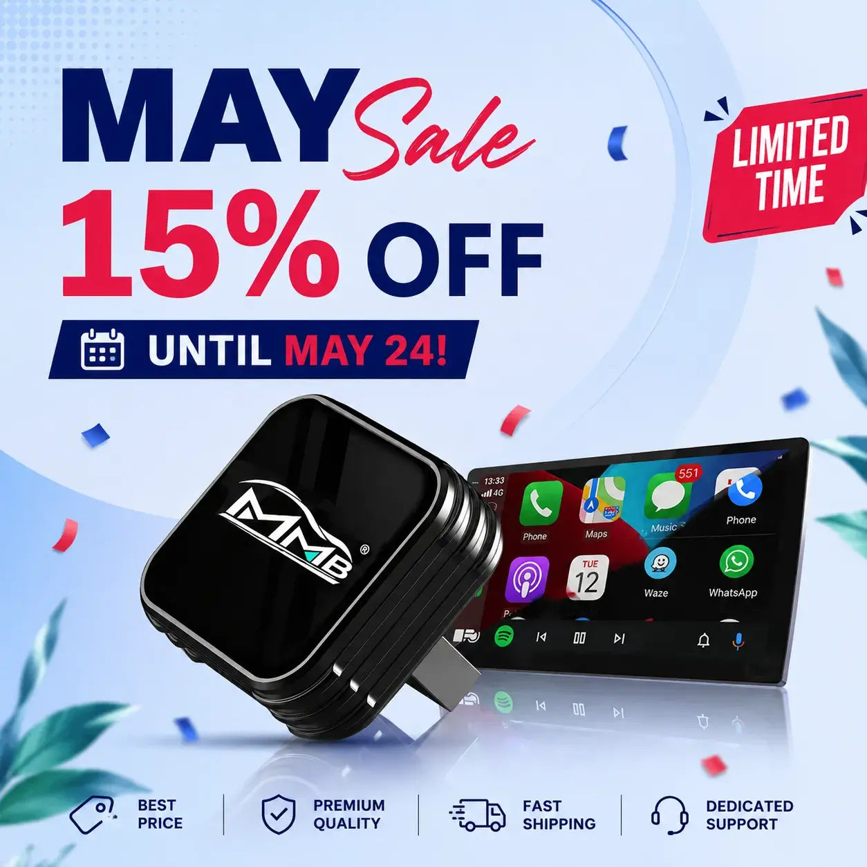 MMB Mini Ultra Wired to Wireless Bluetooth WiFi CarPlay Adapter