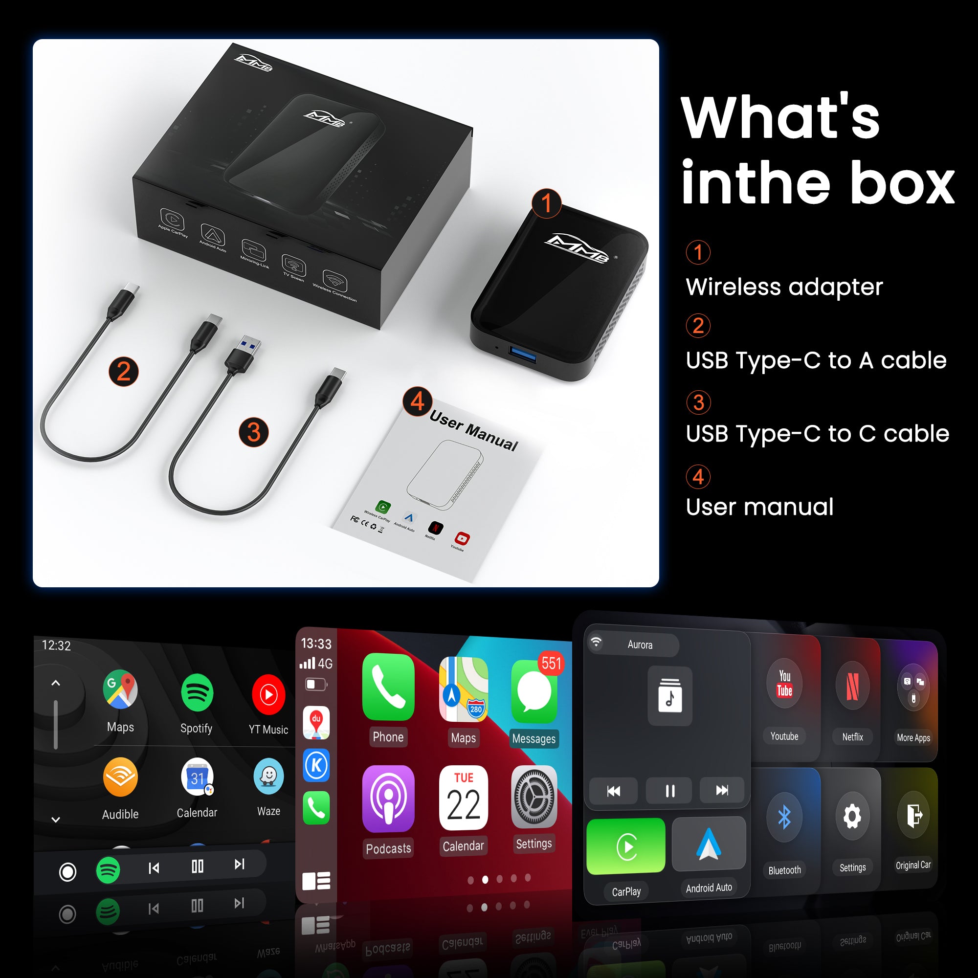 MMB TV Box 2+8G Wireless Carplay And Android Auto Adapter With Built-in Netflix/YouTube