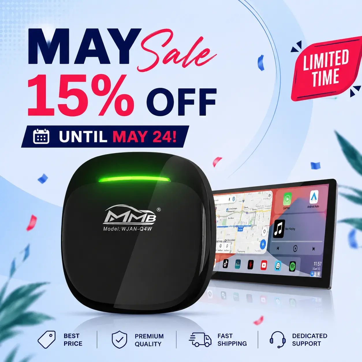 MMB Max 5.0 Ai Box Android 14 Multimedia Wireless Carplay Adapter