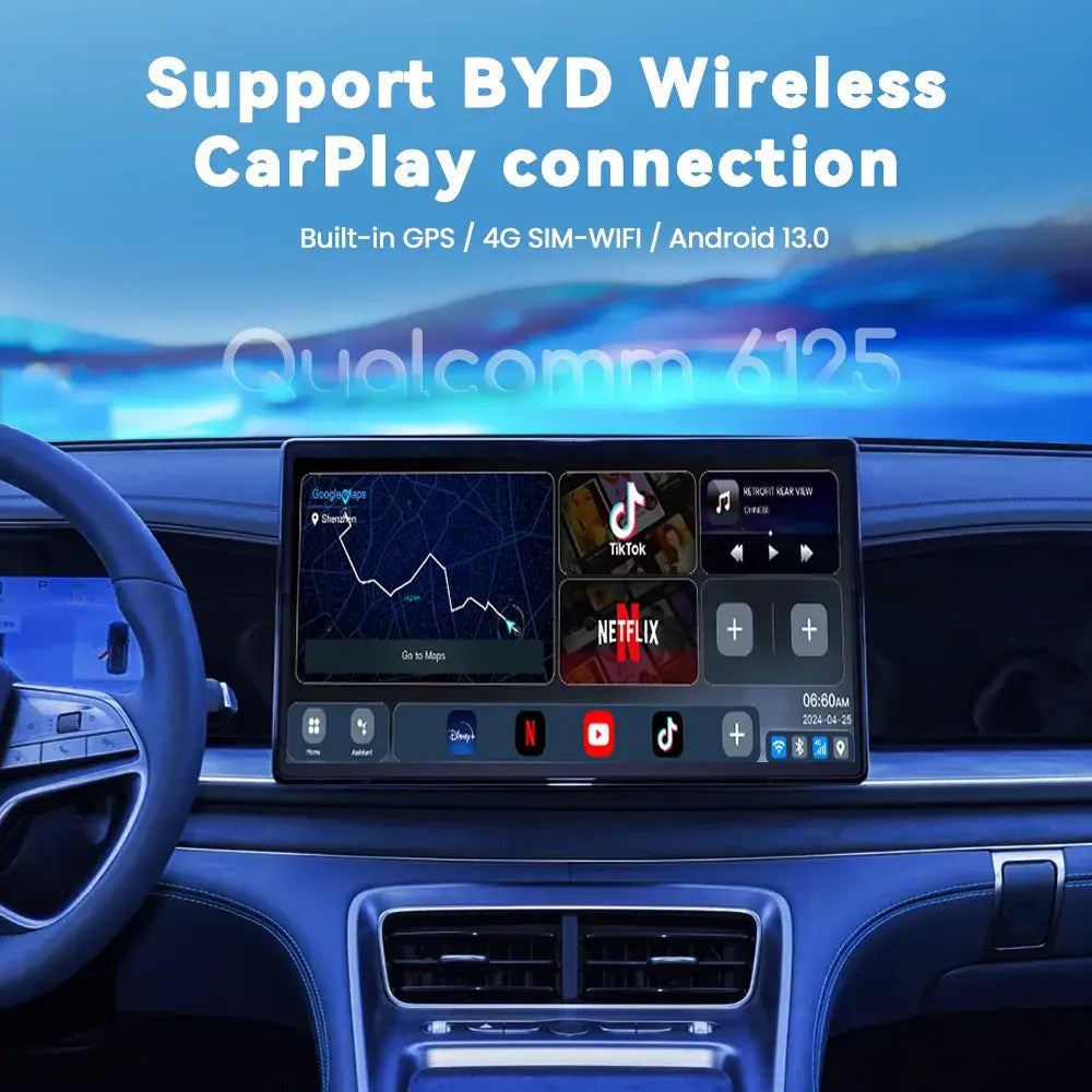 BYD wireless CarPlay AI Box with Android 13, built-in GPS, 4G SIM and Wi-Fi support