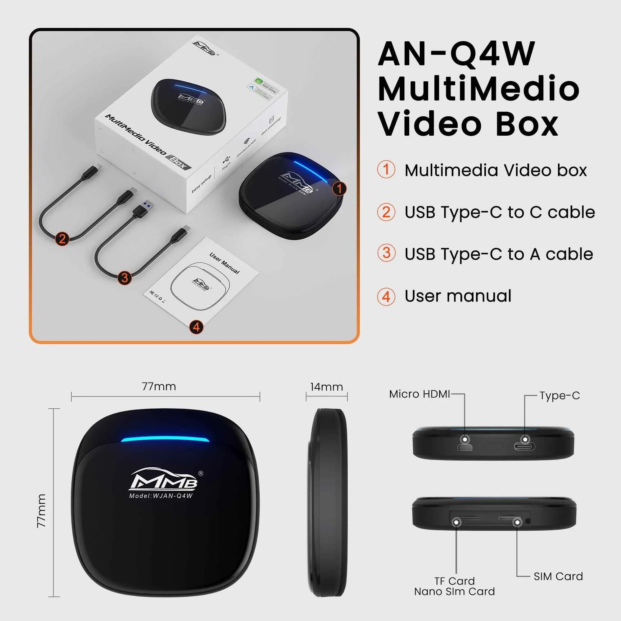 MMB Max 5.0 Ai Box Android 14 Multimedia Wireless Carplay Adapter
