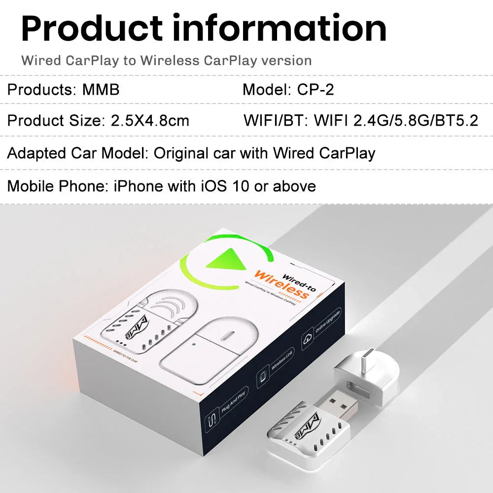 MMB Mini 2.0 Wired to Wireless Bluetooth WiFi CarPlay Adapter - MMB Auto