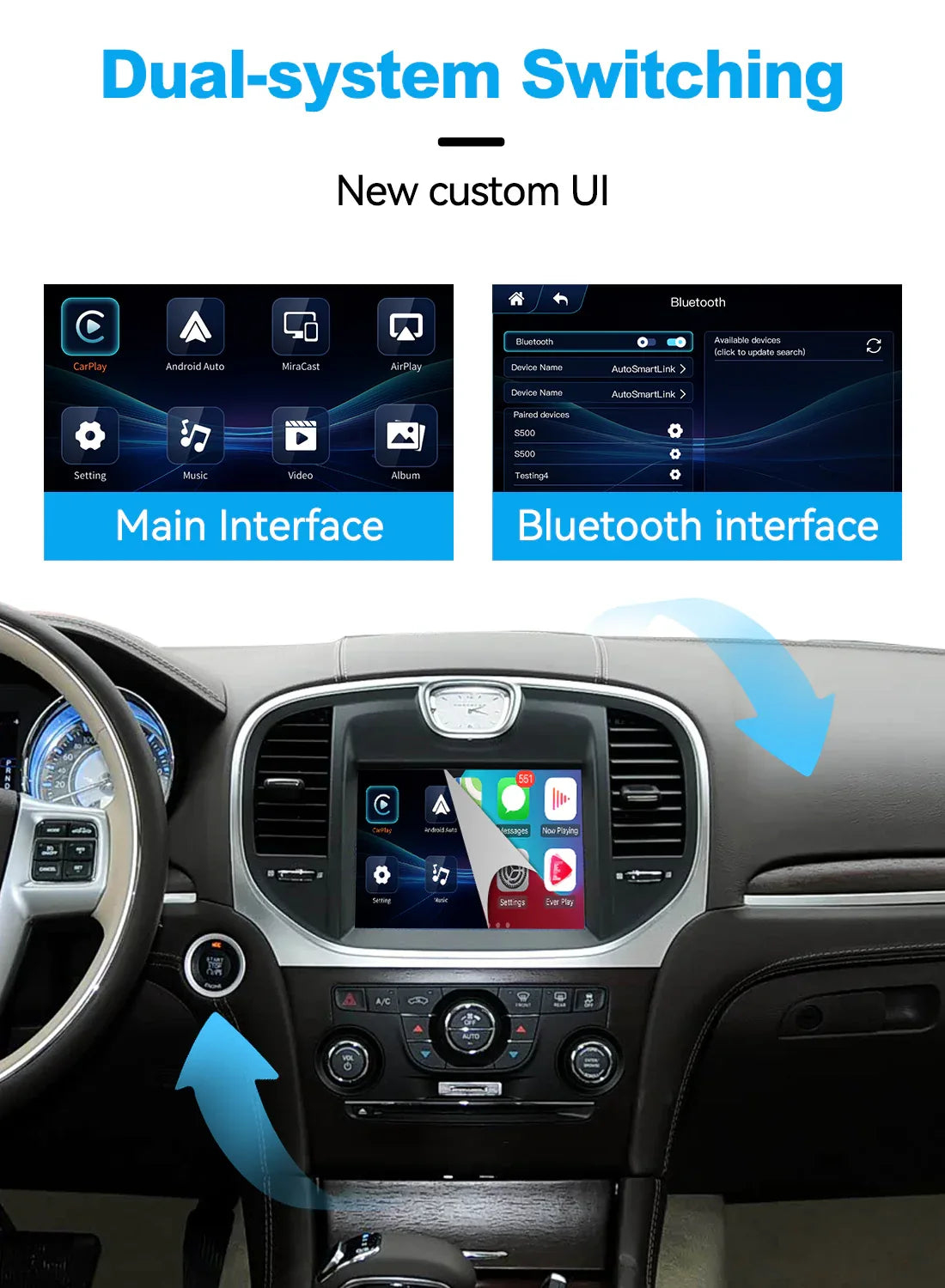 (WZCL-1) JoyeAuto Chrysler Wireless Apple Carplay AirPlay Android Auto Interface Upgrade for Chrysler 2012-2016 300C Mirror-link Plug and Play - MMB Auto
