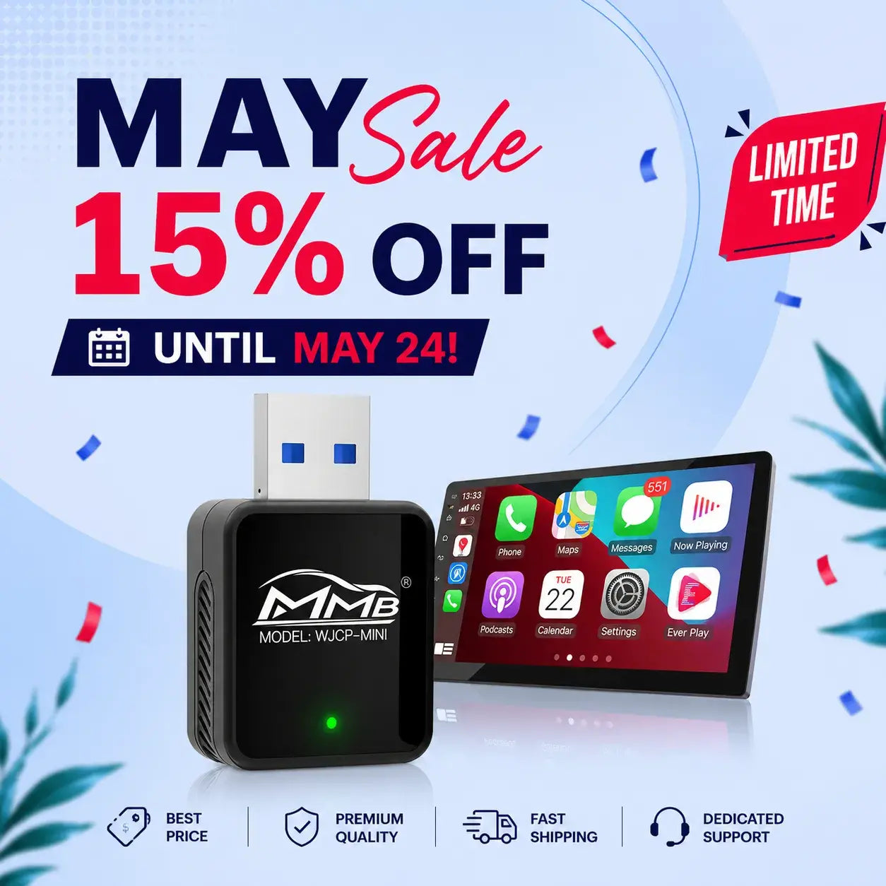 MMB Mini Wired to Wireless Bluetooth WiFi Carplay Adapter