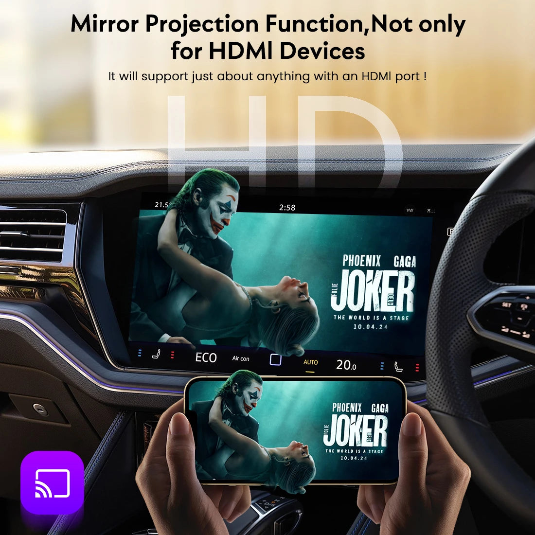 MMB AI Box Wireless TV 2.0 mirror projection from phone to car screen via HDMI