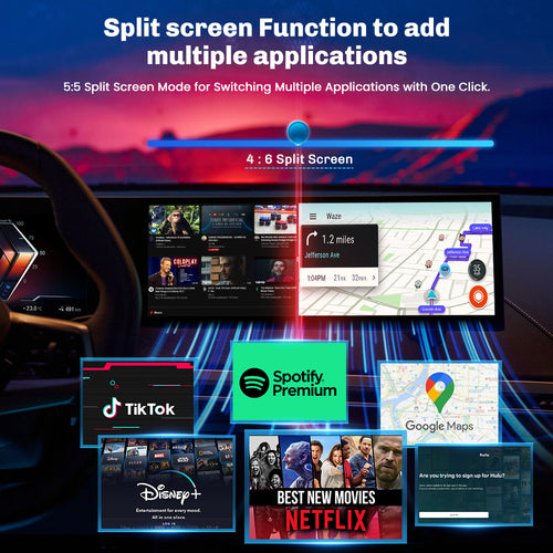 MMB BMW AI Box split screen display showing navigation and entertainment apps together