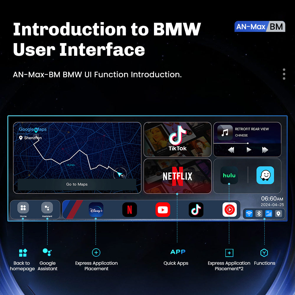 MMB BMW AI Box user interface with customizable layout and quick access apps