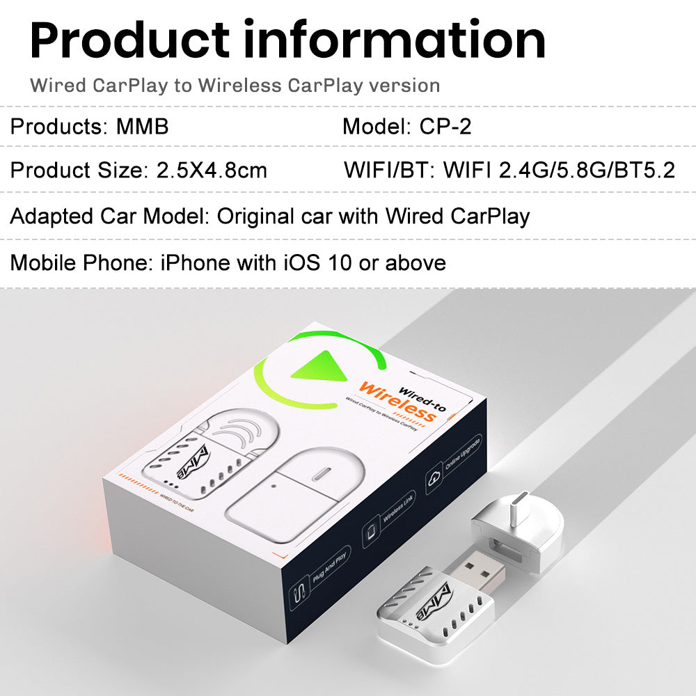 MMB Mini 2.0 CP-2 wireless CarPlay adapter product information and specifications