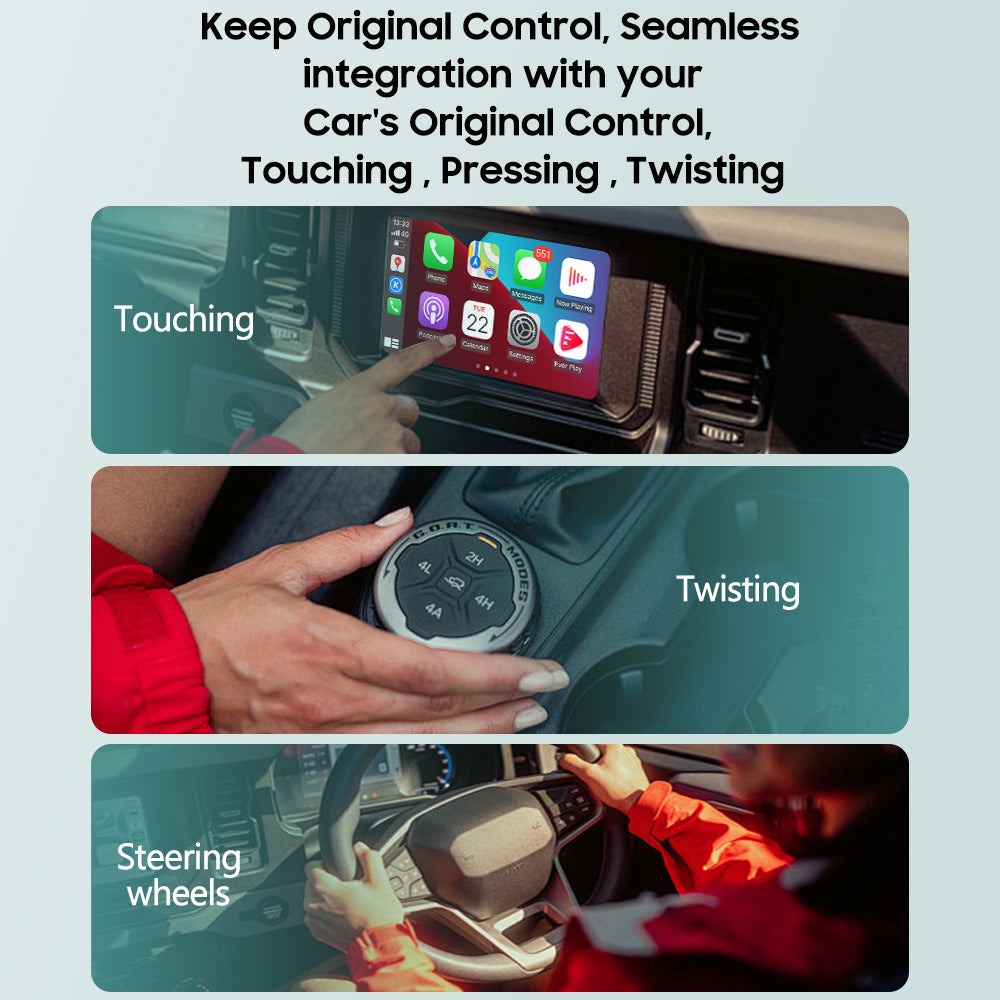 MMB Mini 2.0 wireless CarPlay adapter supporting touch, knob and steering wheel controls