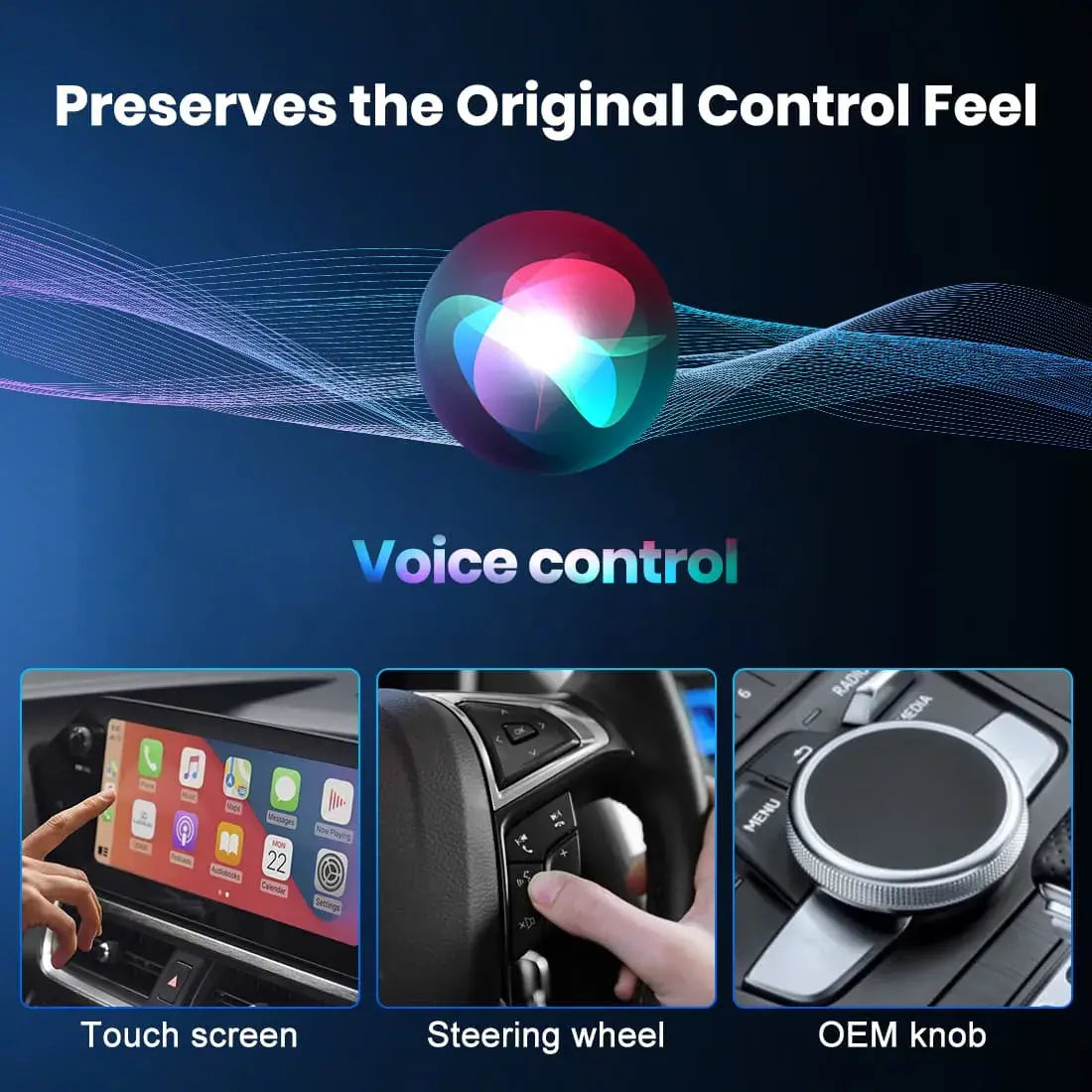 MMB Mini Ultra wireless CarPlay adapter preserving original voice, touch, and steering wheel controls