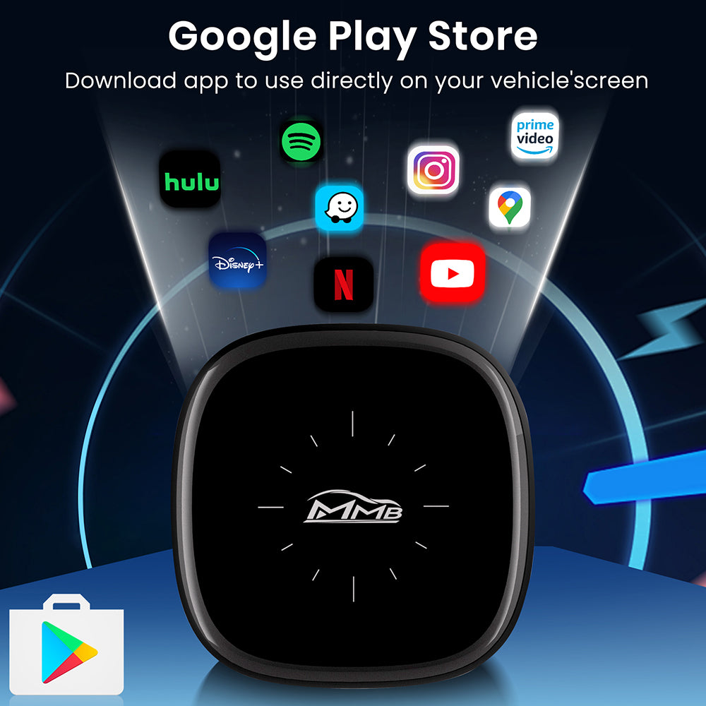MMB PRO Q2W AI Box supporting Google Play Store apps on car display